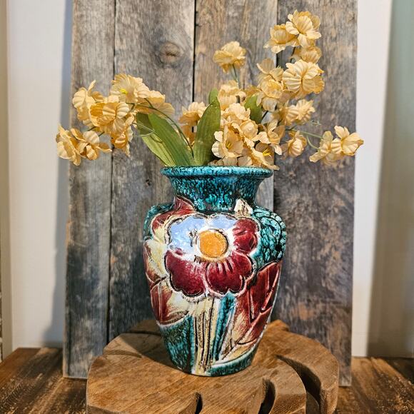 VTG Fratcelli Fanciullacci Italian Majolica Pottery Floral Vase-Brutalist Art - Picture 6 of 10